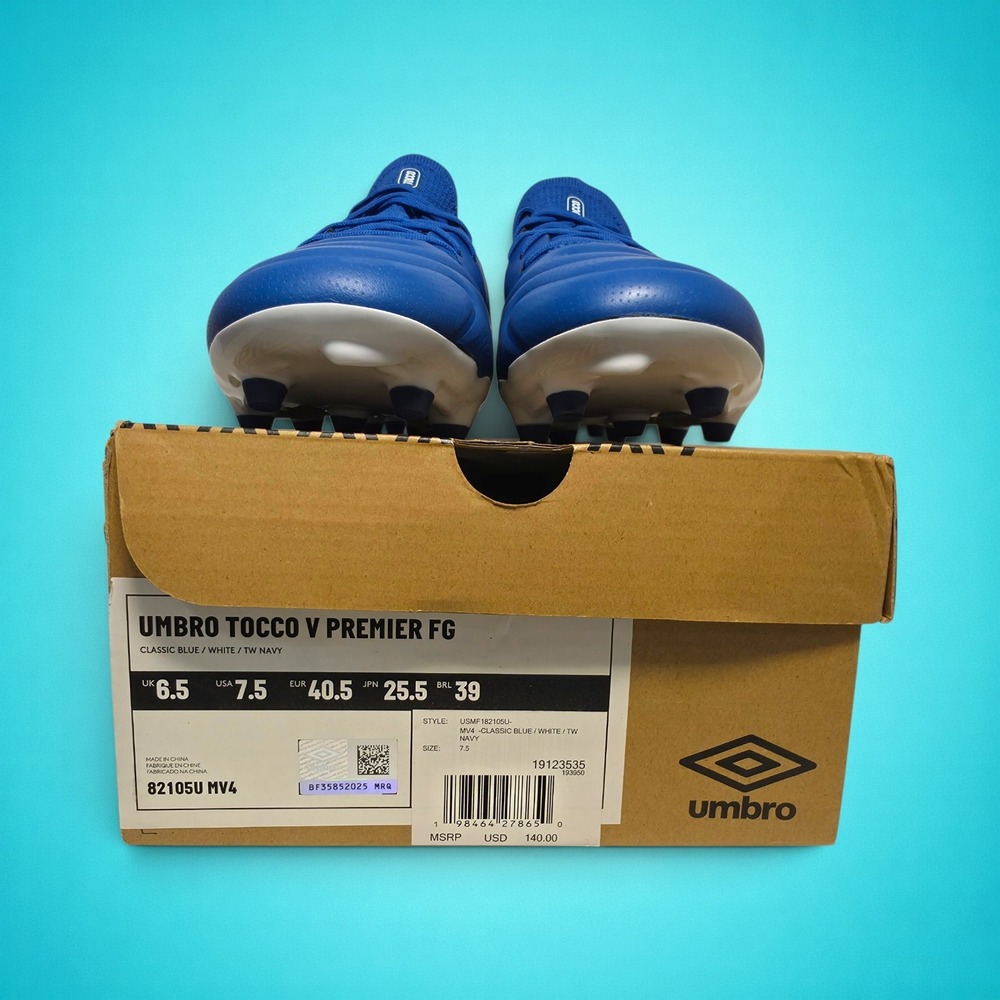 New Umbro Tocco V Premier FG Men's Blue & White Soccer Cleats, Size 7.5 - Picture 7 of 8